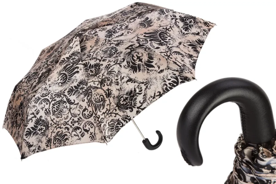 obrazek 1 Wyjątkowy beżowy parasol damski zdobiony oryginalnym czarnym motywem kwiatowym - Pasotti