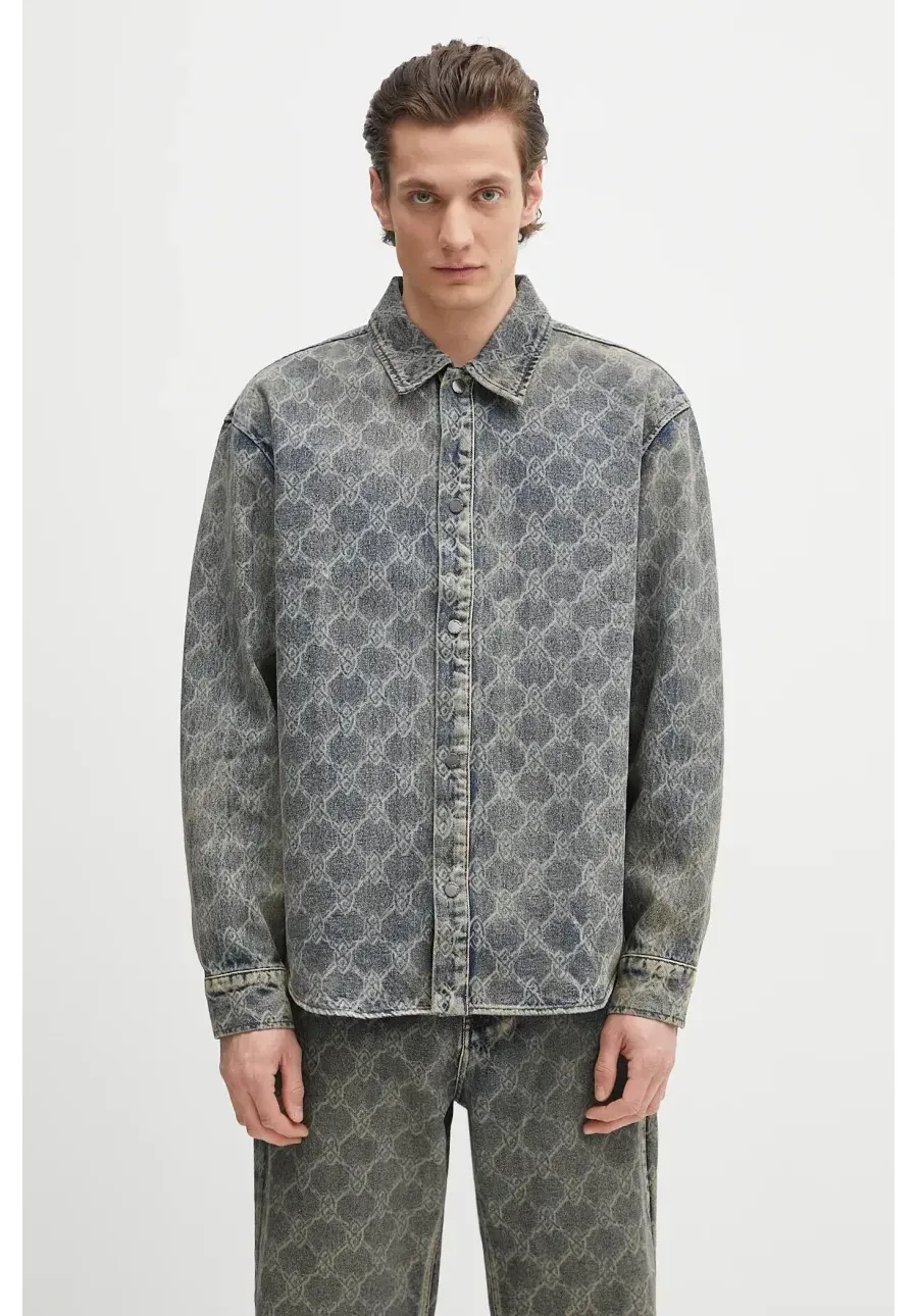 obrazek 1 Daily Paper koszula bawełniana Shield Laser Denim Shirt męska kolor niebieski relaxed z kołnierzykiem klasycznym 2511154