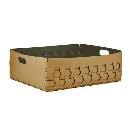 Zdjęcie Stylowy kosz Dubai 60x50xH20 cm ze skóry w kolorze musztardowym