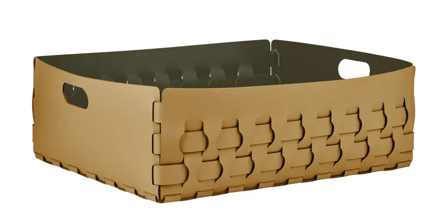 obrazek 1 Stylowy kosz Dubai 60x50xH20 cm ze skóry w kolorze musztardowym