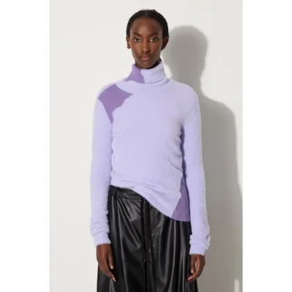 Zdjęcie MM6 Maison Margiela sweter z domieszką wełny damski kolor fioletowy z golfem S62HA0088.M13073