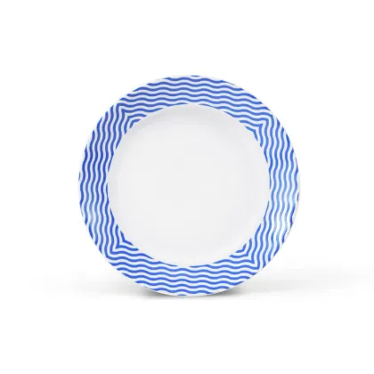 Zdjęcie Stylowy porcelanowy płaski duży talerz zdobiony geometrycznym niebieskim motywem - Leander