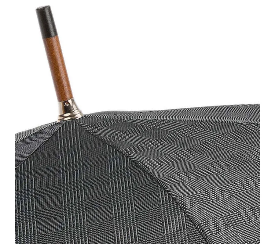 obrazek 6 Stylowy szary parasol męski w kratę z piękną skórzaną rączką - Pasotti