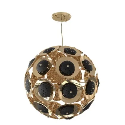 Picture Made of gold-plated brass and lacquered black - round chandelier