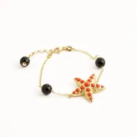 Picture 18K gold plated silver bracelet Coral paste Black onyx