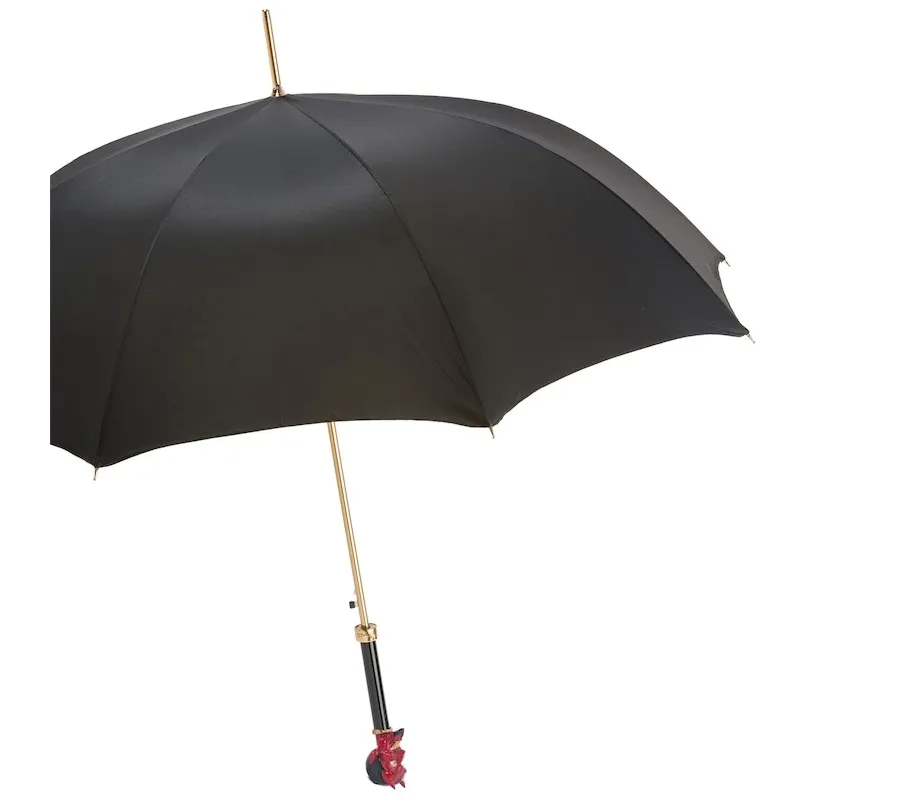 obrazek 6 Luksusowy czarny parasol męski z rączką w kształcie  czerwonej głowy Lucyfera - Pasotti