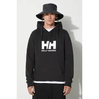 Zdjęcie Helly Hansen bluza bawełniana HH LOGO HOODIE męska kolor czarny z kapturem z aplikacją 33977
