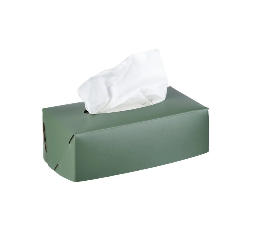 obrazek 1 Skórzane prostokątne pudełko na chusteczki w kolorze liści eukaliptusa