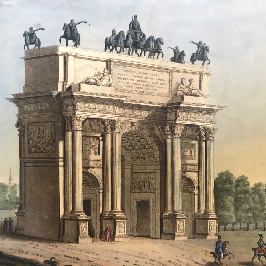 obrazek 5 Widok Arco della Pace w mediolańskim Aquatint z lat 1820-21 zaprojektowany przez F. Durellego i grawerowany przez A. Biasioli