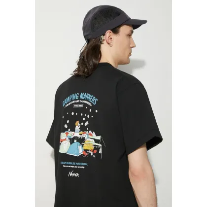 Zdjęcie Nanga t-shirt Eco Hybrid Camping Manners Soap Bubbles Tee męski kolor czarny z nadrukiem NW2411.1G801.A