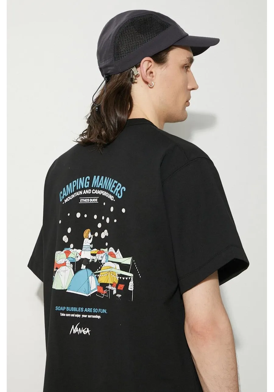 obrazek 1 Nanga t-shirt Eco Hybrid Camping Manners Soap Bubbles Tee męski kolor czarny z nadrukiem NW2411.1G801.A