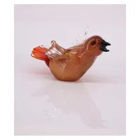 Picture A wonderful figurine of a red and amber bird made of Murano glass