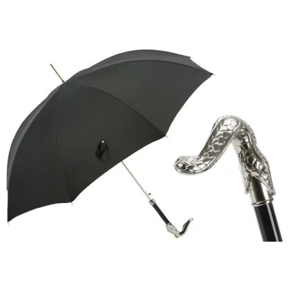 Picture Stylish black men's umbrella with a snake-shaped handle - Pasotti