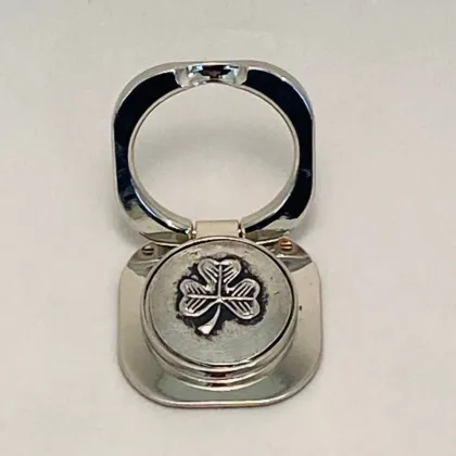 Picture Pewter mobile phone holder decorated with a clover pattern