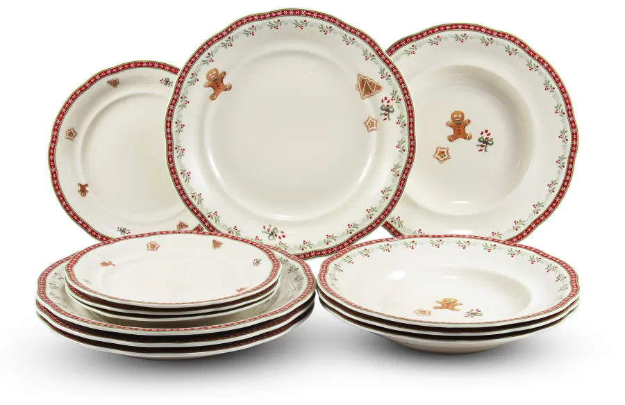 obrazek 1 12-częściowy zestaw talerzy z porcelany z bożonarodzeniowej kolekcji – Leander