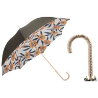 Zdjęcie Stylowy parasol damski w kolorze brązowym zdobiony motywem żółtych kwiatów - Pasotti