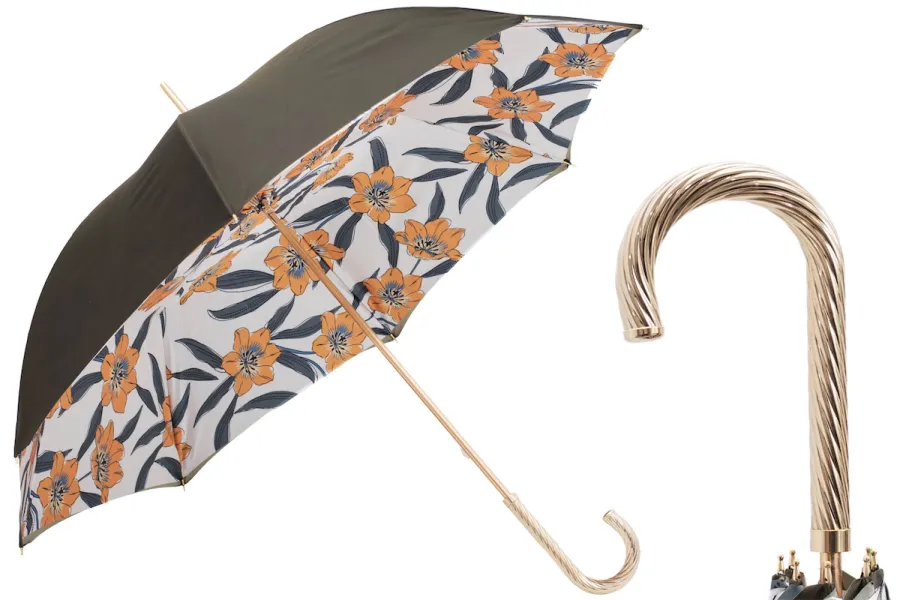 obrazek 1 Stylowy parasol damski w kolorze brązowym zdobiony motywem żółtych kwiatów - Pasotti