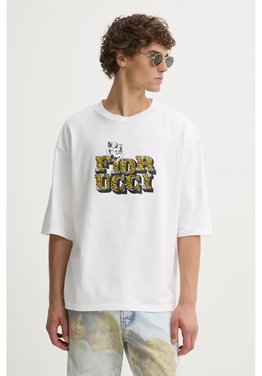 obrazek 1 Fiorucci t-shirt bawełniany męski kolor biały z nadrukiem M01FMTSH101CJ01WH01