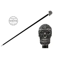 Zdjęcie Oryginalna czarna laska z rączką w kształcie czaszki wysadzanej kryształkami Swarovskiego - Pasotti