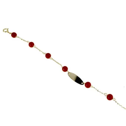 Zdjęcie Dziecięca bransoletka z owalnym talerzykiem i koralowymi kulami