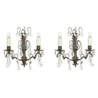 Zdjęcie Gustowna para kinkietów z mosiądzu i kryształów z XX wieku