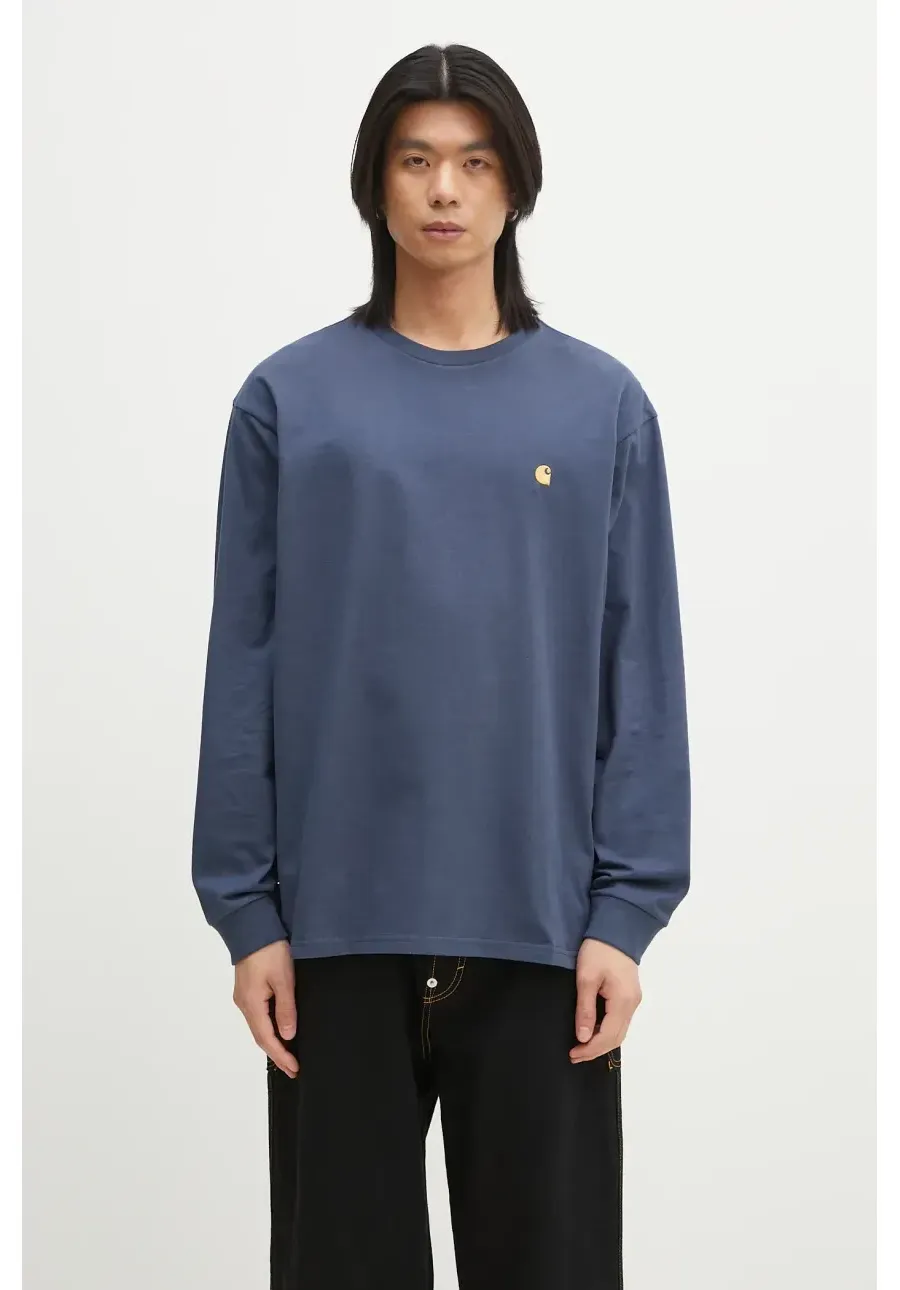 obrazek 1 Carhartt WIP longsleeve bawełniany L/S Chase T-Shirt kolor niebieski gładki I026392.2Q8XX