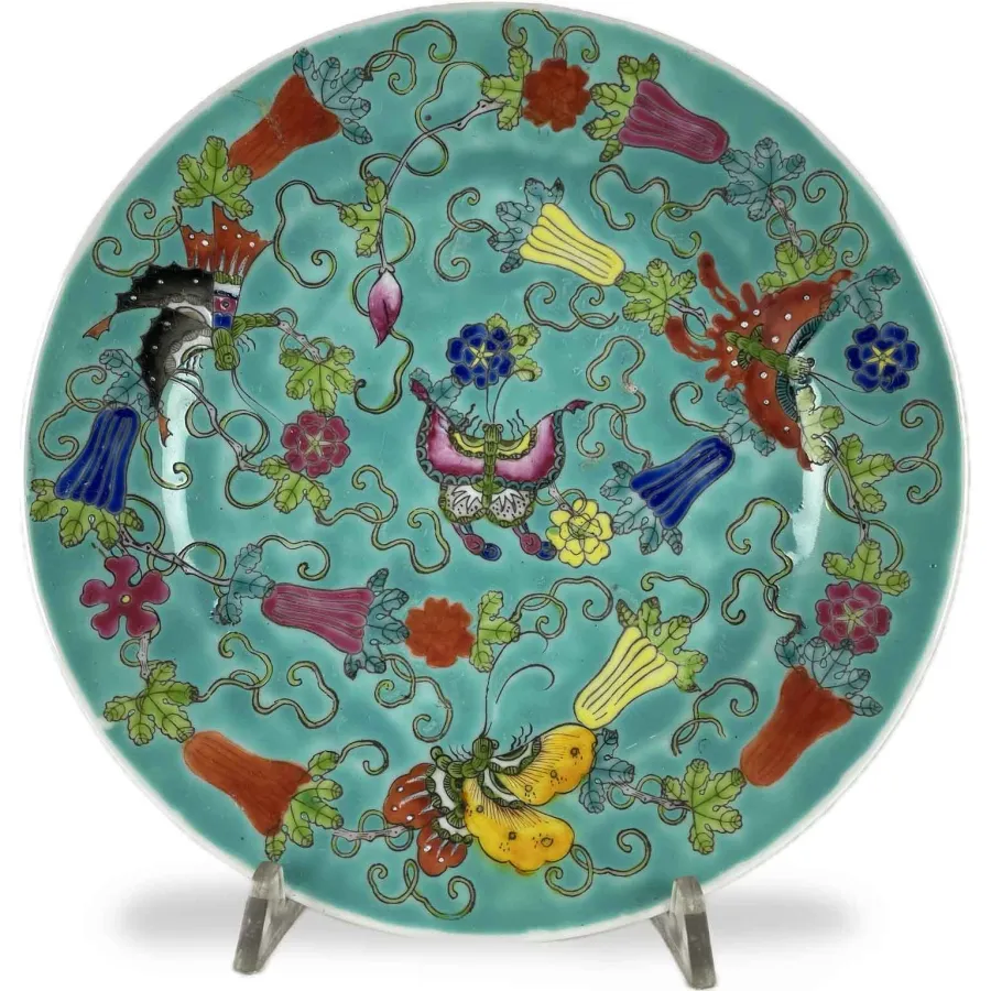 obrazek 1 Antyczny zielony talerz porcelanowy Chiny XIX wiek