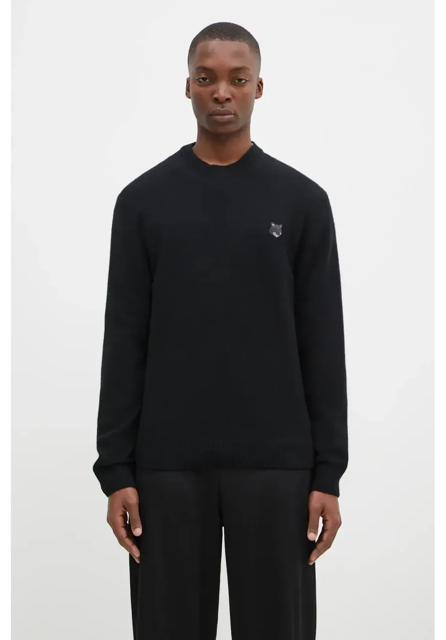 obrazek 1 Maison Kitsuné sweter wełniany Bold Fox Head Patch męski kolor czarny  NM00805KT1006