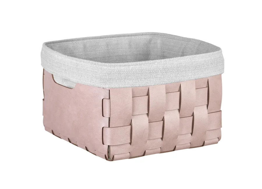 obrazek 2 Wyjątkowy skórzany kosz Bottega 25x25xH20 cm w kolorze pudrowego złamanego różu