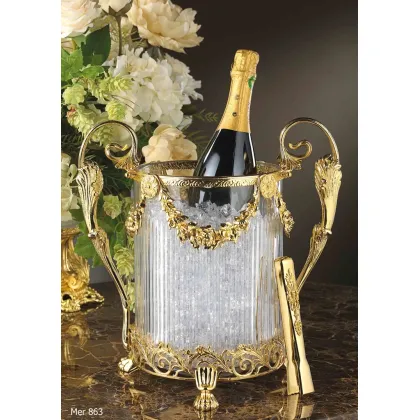 Zdjęcie Pojemnik do szampana z grawerowanego kryształu i złoconego brązu