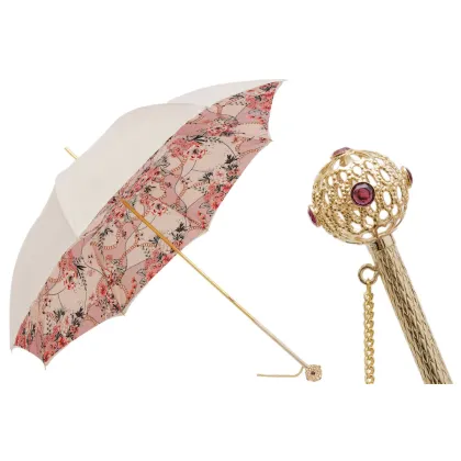 Zdjęcie Stylowy parasol damski w kolorze kości słoniowej i różowym – Pasotti