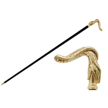 Zdjęcie Luksusowa czarna laska z uchwytem w kształcie złotego węża – Pasotti