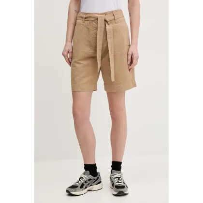 Zdjęcie Napapijri szorty lniane N-Nice damskie kolor beżowy gładkie high waist NP0A4IEXN1Q1