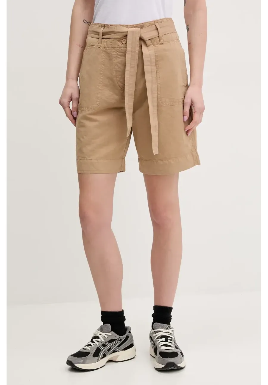 obrazek 1 Napapijri szorty lniane N-Nice damskie kolor beżowy gładkie high waist NP0A4IEXN1Q1