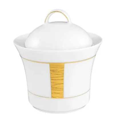 Zdjęcie Stylowa nowoczesna biała cukiernica z porcelany ze złotym zdobieniem - Tettau