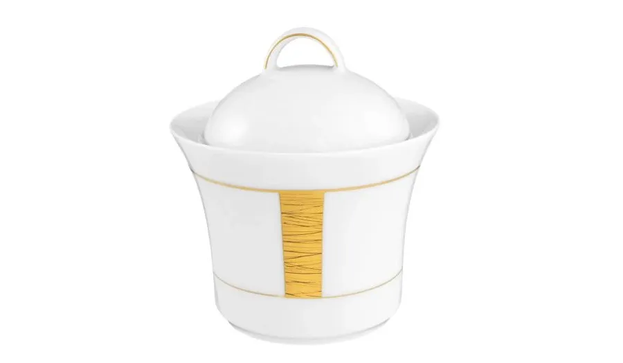 obrazek 1 Stylowa nowoczesna biała cukiernica z porcelany ze złotym zdobieniem - Tettau