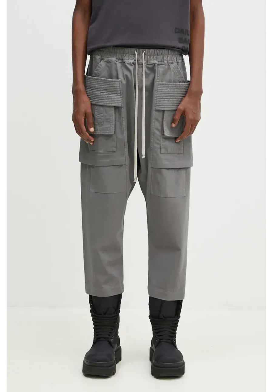 obrazek 1 Rick Owens spodnie bawełniane Creatch Cargo Cropped Drawstring kolor szary proste DU02D2371.TW