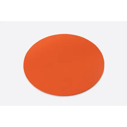 Picture A tasteful round, double-sided table or desk pad in orange and white, made of natural leather - for the office