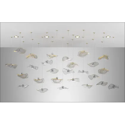 Zdjęcie Ekskluzywny żyrandol z przezroczystych i złotych krążków ze szkła Murano – Il Paralume Marina