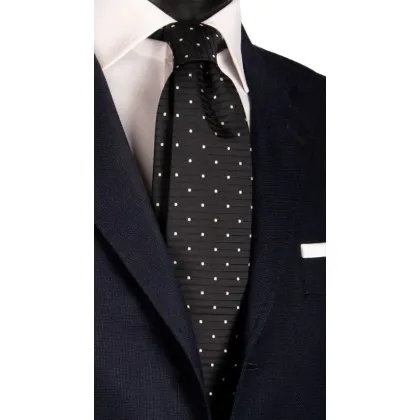 Zdjęcie Ręcznie szyty krawat w srebrnoszare kropki i poziome paski