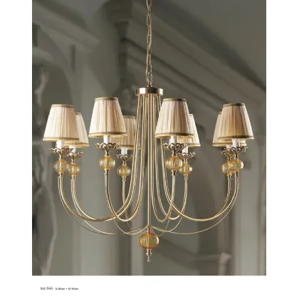 Zdjęcie Stylowy żyrandol ze szklaną kulą Murano z szyfonowym kloszem w kolorze kości słoniowej - Il Paralume Marina