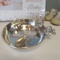 Picture Luxurious set - a dish and a spoon for babies made of pewter
