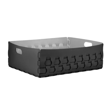 Zdjęcie Płaski czarny kosz Dubai 60x50xH20 cm wykonany ze skóry