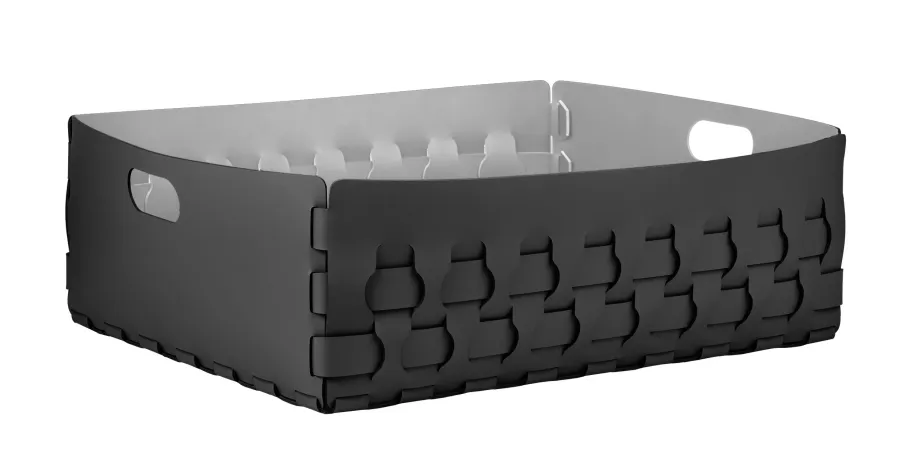 obrazek 1 Płaski czarny kosz Dubai 60x50xH20 cm wykonany ze skóry