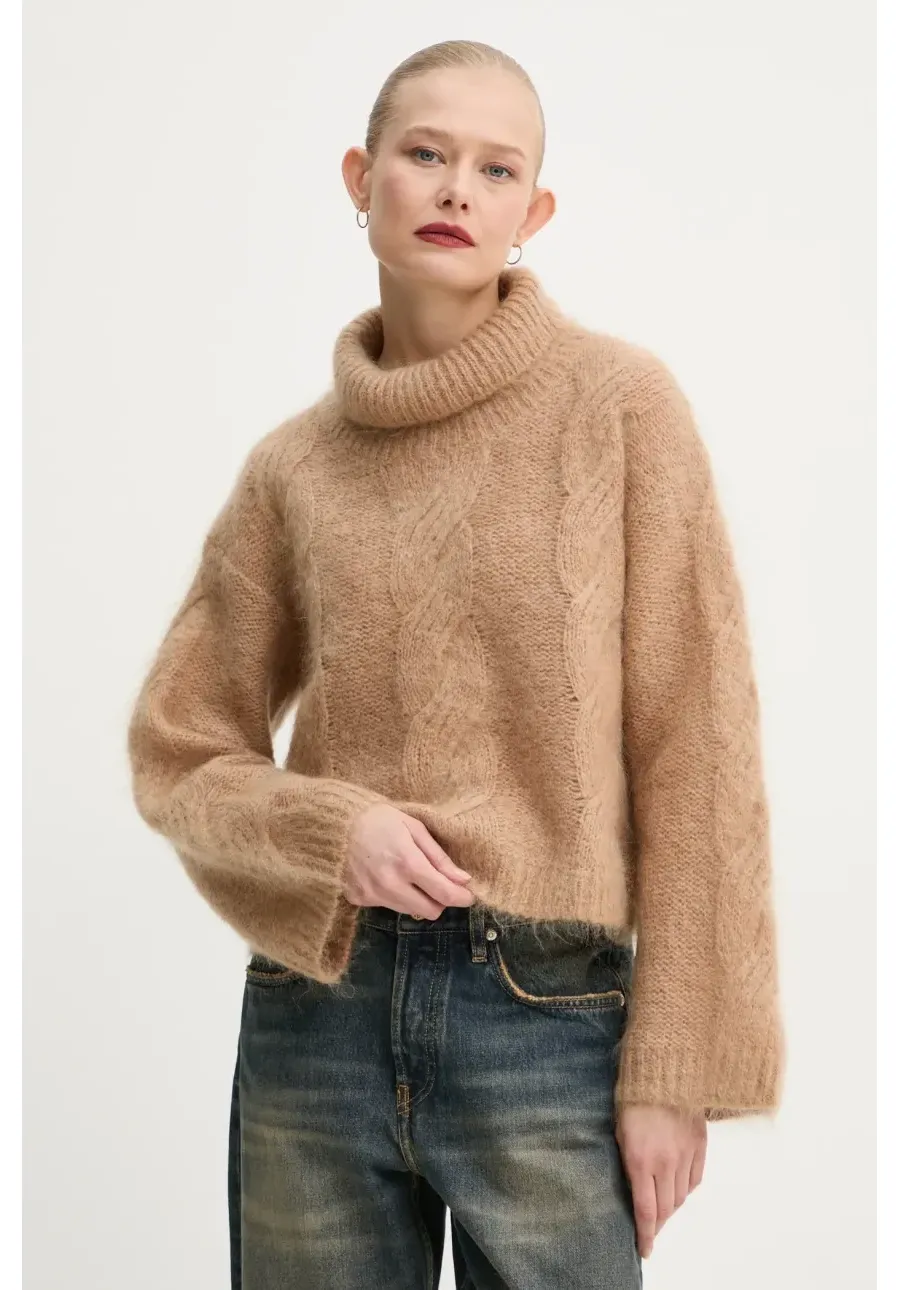 obrazek 1 Stand Studio sweter wełniany Britt Polo damski kolor brązowy z golfem 66358-8712