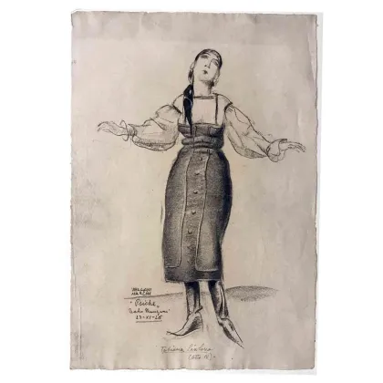 Picture Mario Vellani Marchi pencil drawing of Russian actress Tatiana Pavlova 1926