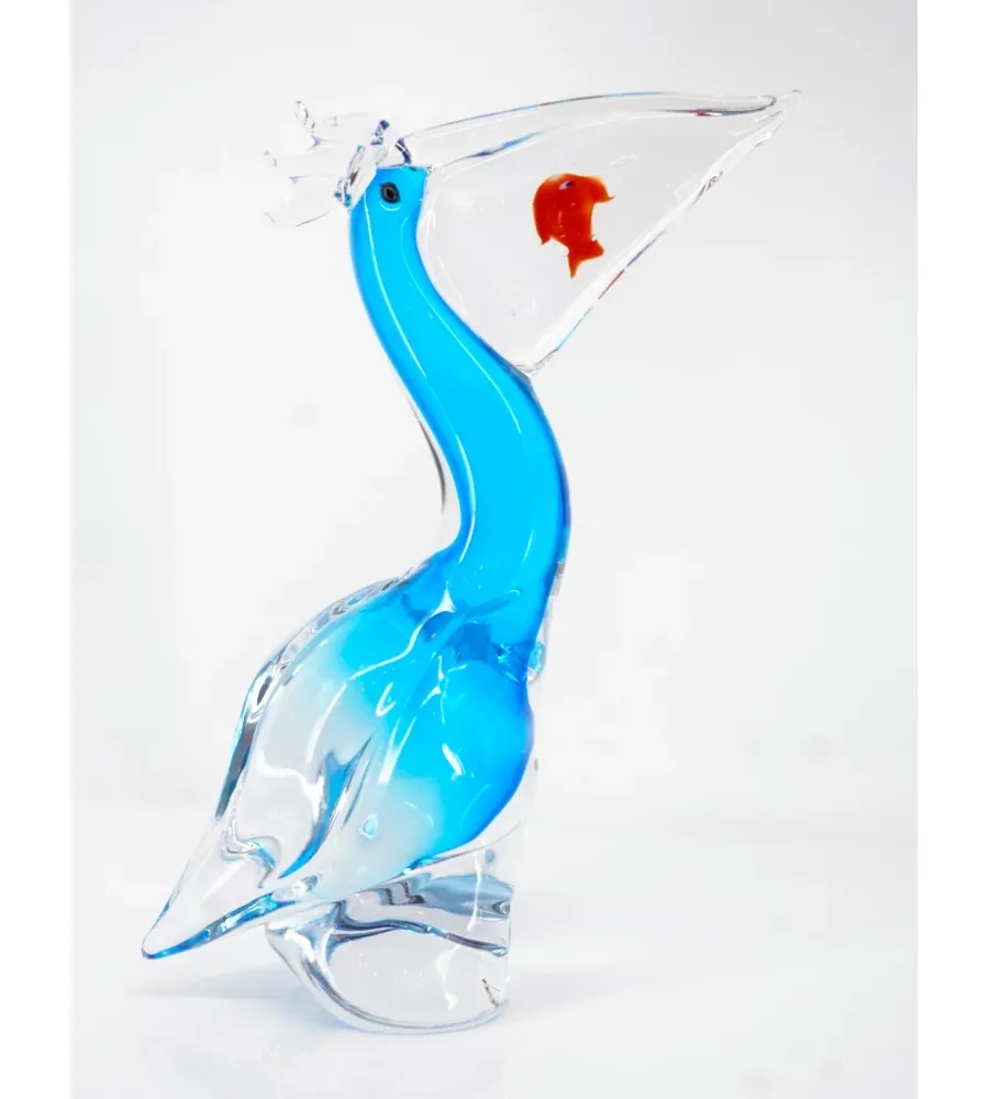 obrazek 3 Ozdobna figurka pelikana z rybą w solidnym szkle Murano