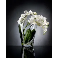 Picture A small glass vase with an artificial flower