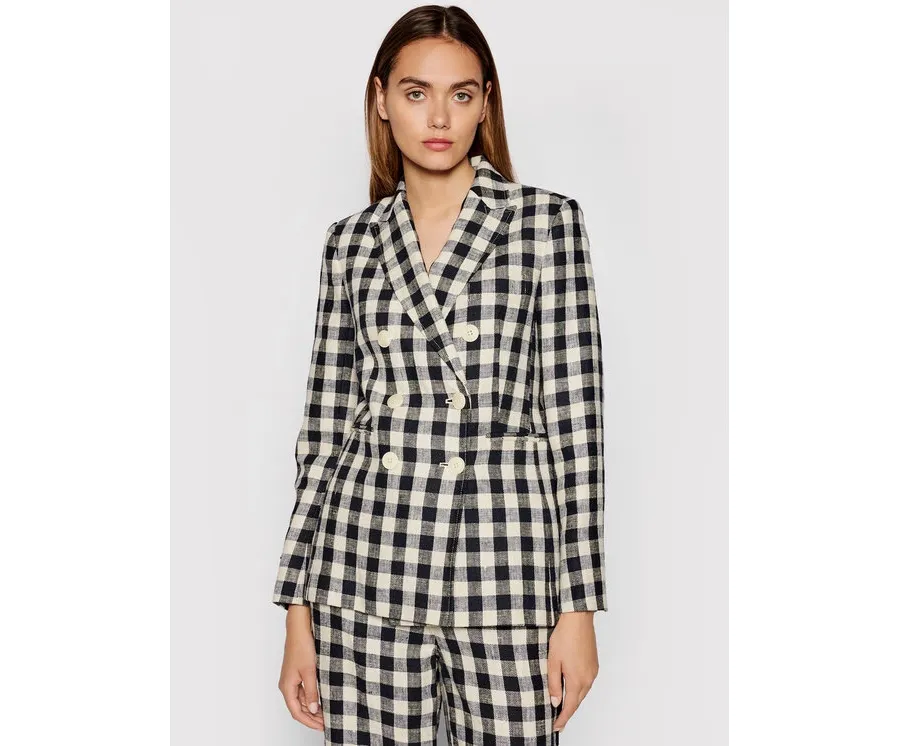 obrazek 1 Tory Burch Marynarka Linen Gingham Blazer 79846 Kolorowy Regular Fit