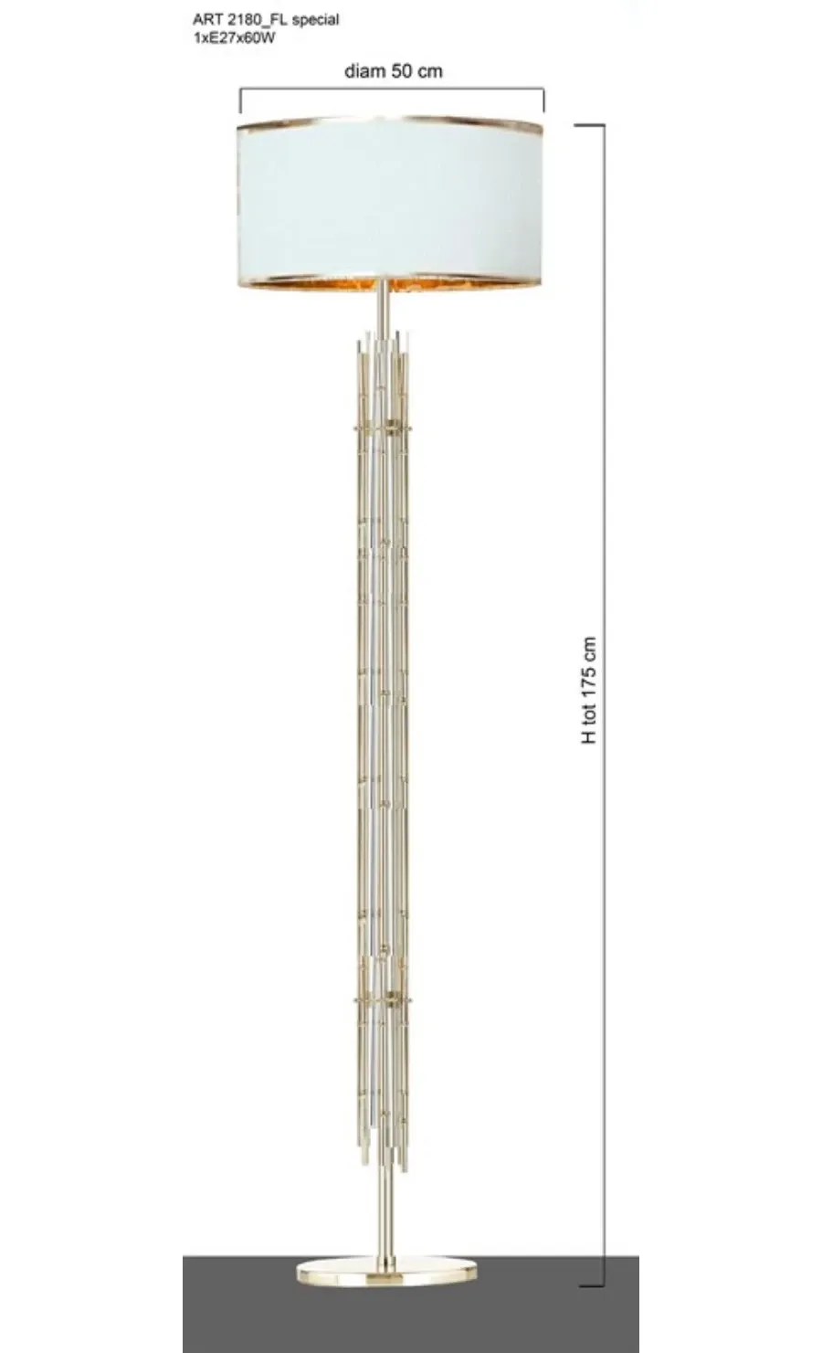 obrazek 1 Lampa podłogowa ze szkła i mosiężnych elementów w kształcie bambusa z abażurem z tkaniny - Il Paralume Marina